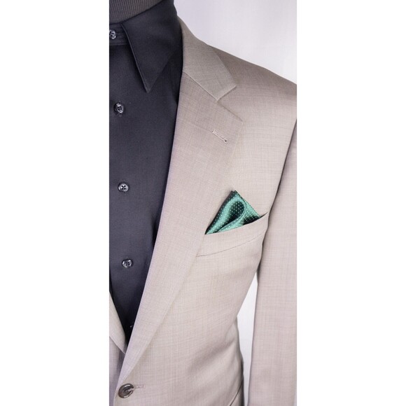 Jos. A. Bank Suit Coat Jacket Blazer Sz 44R Solid Beige Wool Two Button EUC - Picture 4 of 13